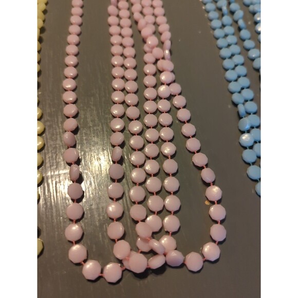 Three Strand Necklace Beaded Octogan Pastel Yellow Pink Blue Vintage Lot Of 3 - Picture 4 of 9